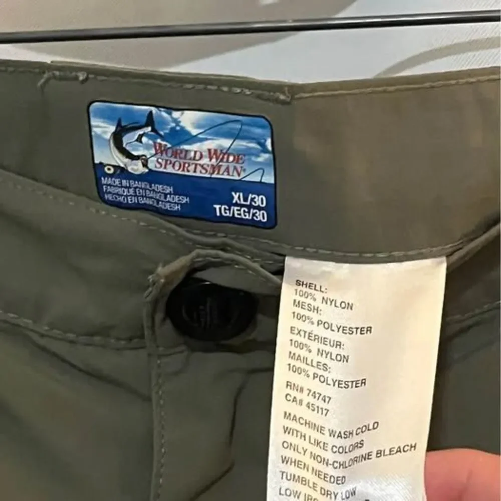 World Wide Sportsman Pants Men XL/30 Convertible Shorts Olive Fishing Zip Off